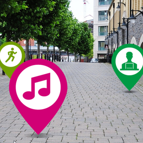 Location-Pins in einer Stadt