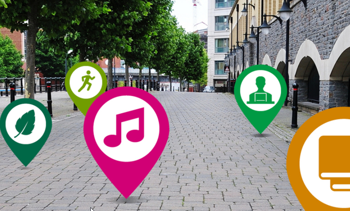 Location-Pins in einer Stadt