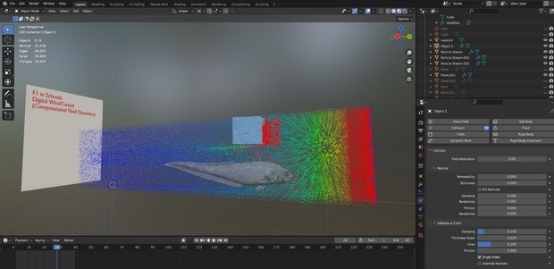 Abbildung eines Windkanals in 3d Software Blender