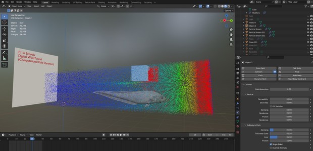 Abbildung eines Windkanals in 3d Software Blender Abbildung eines Windkanals in 3d Software Blender