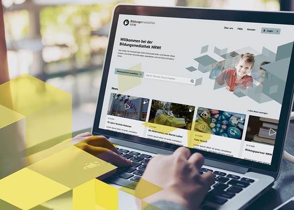 Laptop mit Ansicht der Bildungsmediathek NRW