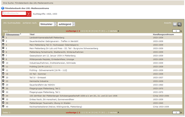 Ansicht der Online-Filmdatenbank des LWL-Medienzentrums mit der Suchmaske © LWL-Medienzentrum für Westfalen