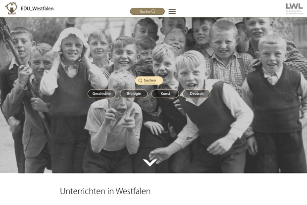 Screenshot der Startseite von EDU_Westfalen