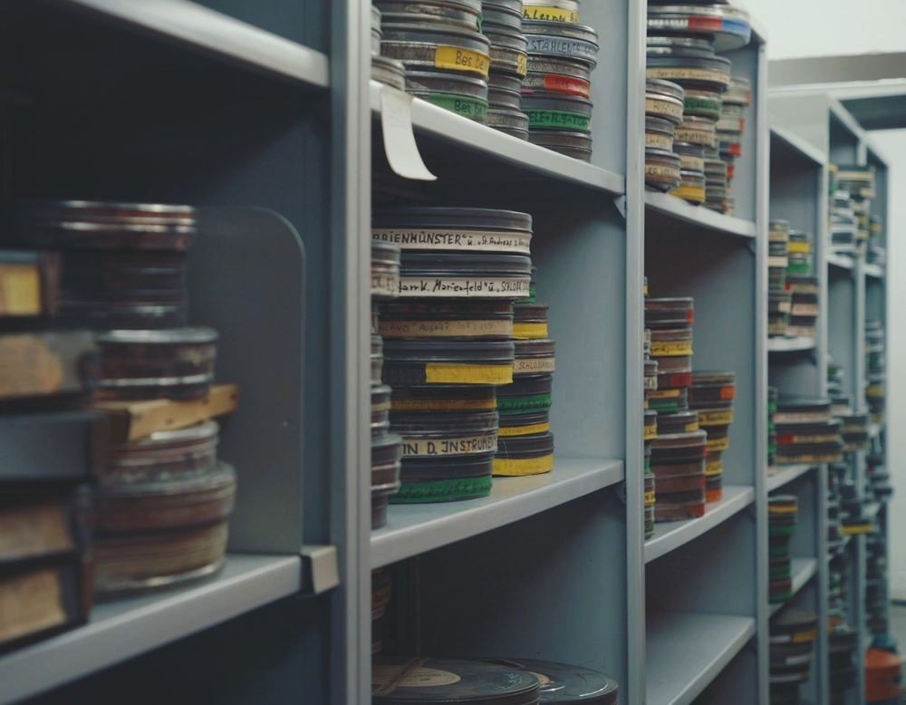 Regale mit Filmspulen